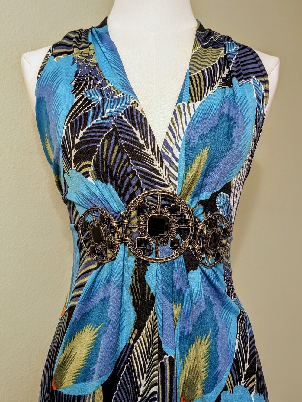 Cache Womens Tropical Floral Sleeveless Top Bedazzled Resort Cruise VTG 2000's